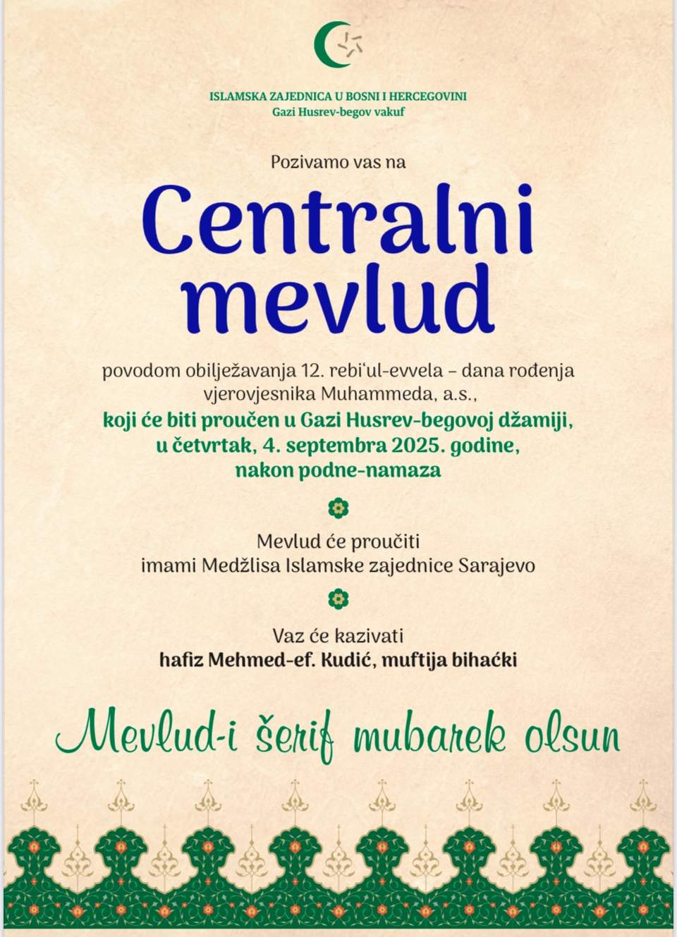 Centralni mevlud.jpg - Direktor dr. hfz. Mensur-ef. Malkić: Mevlud je prilika da obnovimo moralne vrijednosti